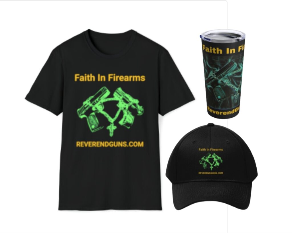 shop reverend guns online store, photo of t-shirt hat and tumbler