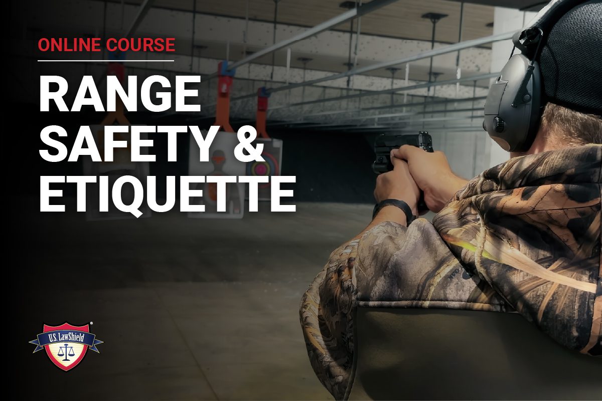 A person in a camouflage shirt practices shooting at a firing range, emphasizing the importance of range safety and etiquette.